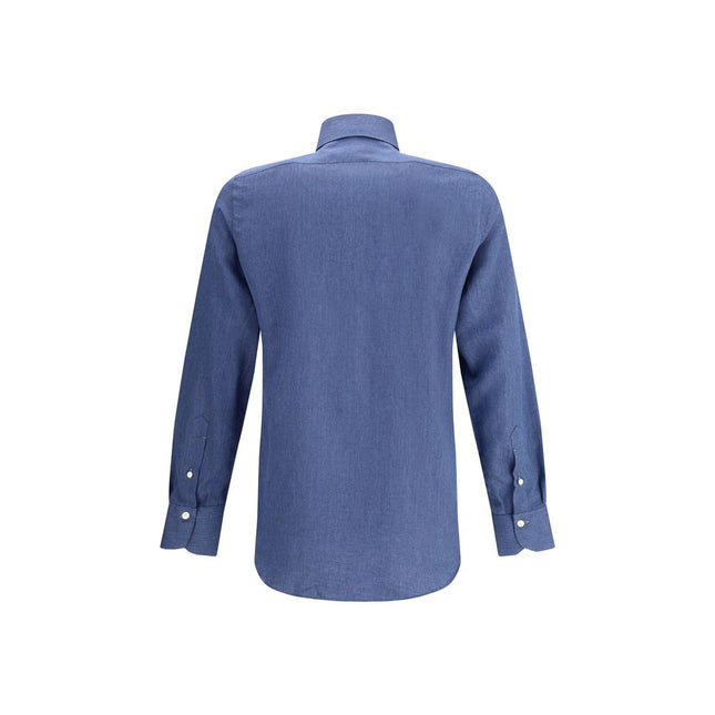 Finamore Blue Cotton Dress Shirt