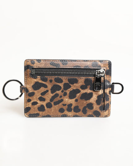 Dolce & Gabbana Leopard Print Leather Embossed Lanyard Card Holder Wallet