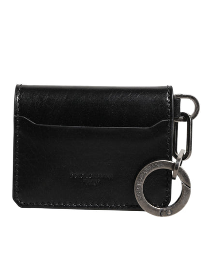 Dolce & Gabbana Wallet Black Leather Logo Embossed Key Chain Card Holder Wallet