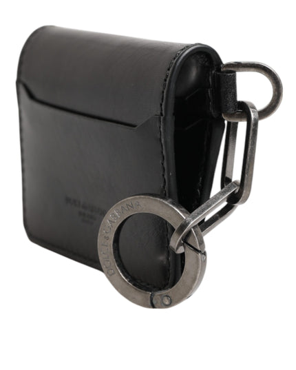 Dolce & Gabbana Wallet Black Leather Logo Embossed Key Chain Card Holder Wallet