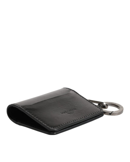 Dolce & Gabbana Wallet Black Leather Logo Embossed Key Chain Card Holder Wallet
