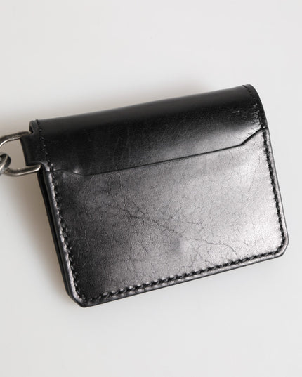 Dolce & Gabbana Wallet Black Leather Logo Embossed Key Chain Card Holder Wallet