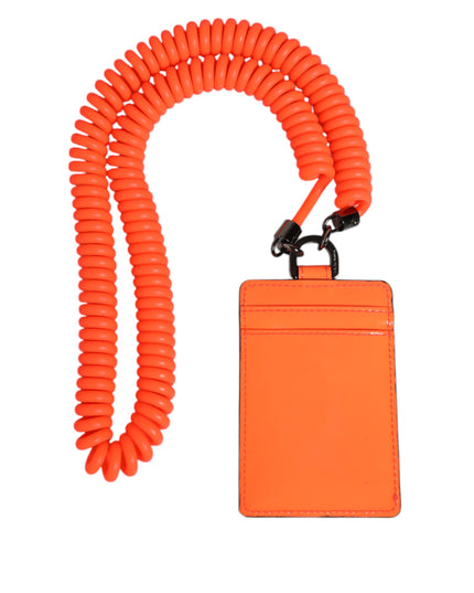 Dolce & Gabbana Orange Leather Logo Embossed Lanyard Card Holder Wallet