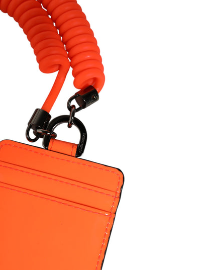 Dolce & Gabbana Orange Leather Logo Embossed Lanyard Card Holder Wallet