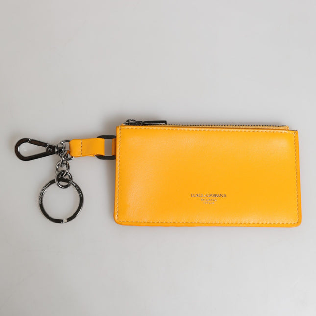 Dolce & Gabbana Yellow Orange Leather Credit Card Key Holder Clip On Wallet