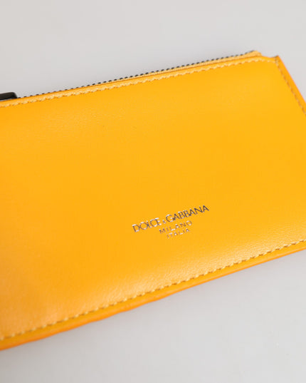 Dolce & Gabbana Yellow Orange Leather Credit Card Key Holder Clip On Wallet