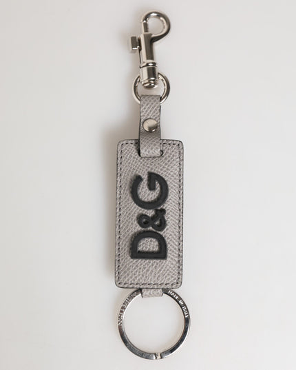 Dolce & Gabbana Gray Leather Logo Metal Ring Keychain Holder Men Keyring