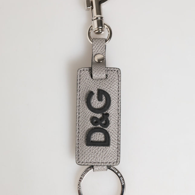 Dolce & Gabbana Gray Leather Logo Metal Ring Keychain Holder Men Keyring