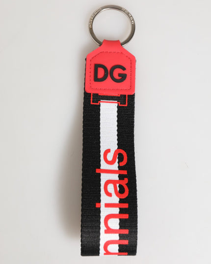Dolce & Gabbana Red White DG Logo Polyester Brass Holder Keychain Keyring