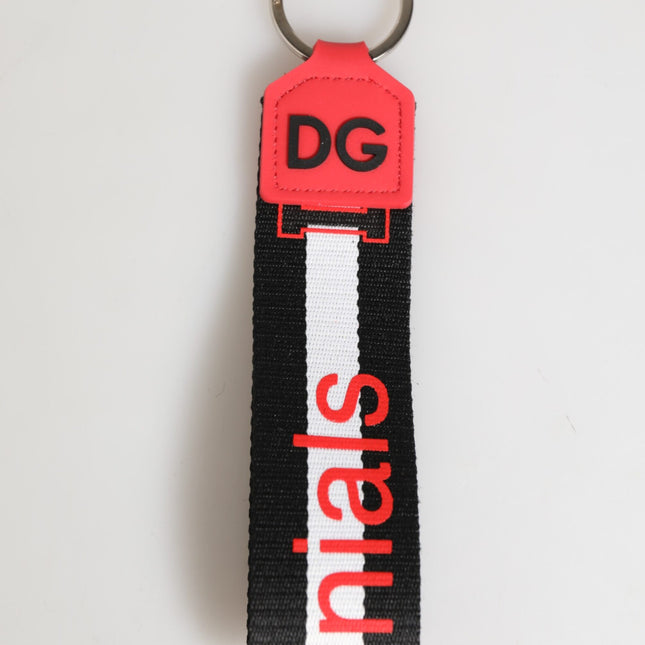 Dolce & Gabbana Red White DG Logo Polyester Brass Holder Keychain Keyring