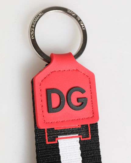 Dolce & Gabbana Red White DG Logo Polyester Brass Holder Keychain Keyring