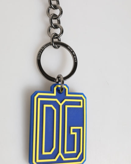 Dolce & Gabbana Blue Yellow DG Rubber Logo Silver Men Keychain Keyring