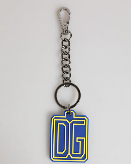 Dolce & Gabbana Blue Yellow DG Rubber Logo Silver Men Keychain Keyring