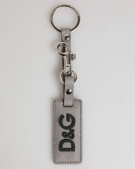 Dolce & Gabbana Gray Leather Logo Metal Ring Keychain Holder Men Keyring
