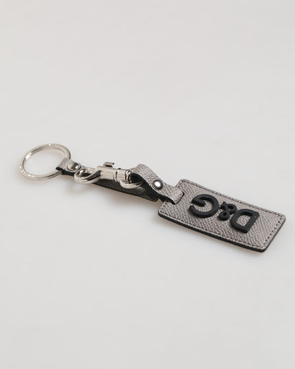Dolce & Gabbana Gray Leather Logo Metal Ring Keychain Holder Men Keyring