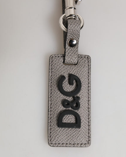 Dolce & Gabbana Gray Leather Logo Metal Ring Keychain Holder Men Keyring