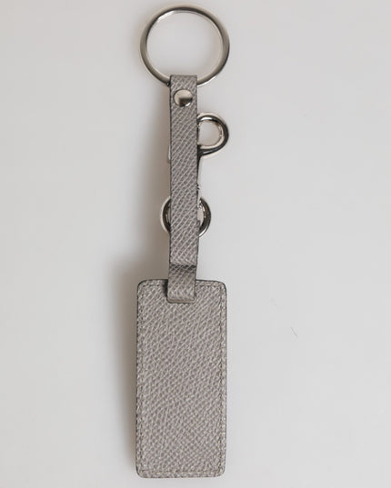 Dolce & Gabbana Gray Leather Logo Metal Ring Keychain Holder Men Keyring