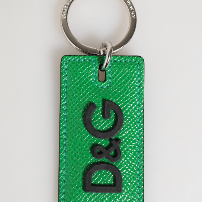 Dolce & Gabbana Green Leather Logo Metal Ring Keychain Holder Men Keyring