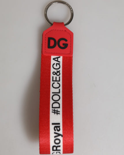 Dolce & Gabbana Red Logo Polyester Silver Brass Holder Keychain Men Keyring