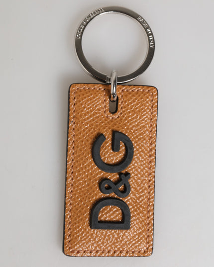Dolce & Gabbana Brown Leather Logo Metal Ring Keychain Holder Men Keyring