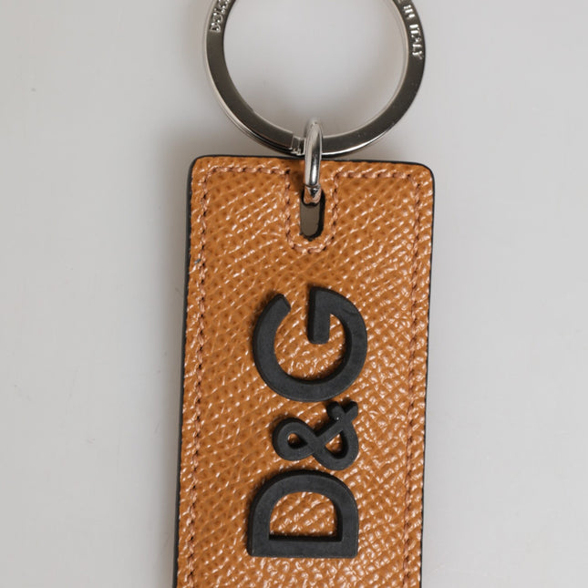 Dolce & Gabbana Brown Leather Logo Metal Ring Keychain Holder Men Keyring