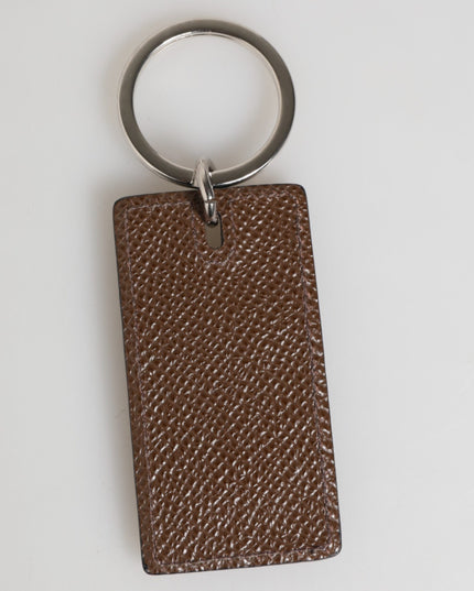 Dolce & Gabbana Dark Brown Leather Logo Metal Ring Keychain Holder Keyring