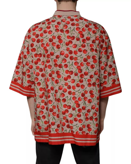 Dolce & Gabbana Beige Cherry Nylon Buttoned Casual Shirt