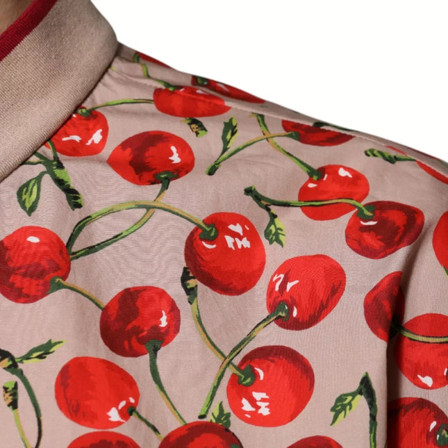 Dolce & Gabbana Beige Cherry Nylon Buttoned Casual Shirt
