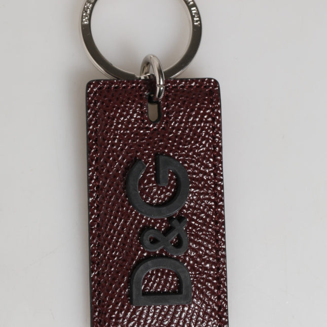Dolce & Gabbana Dark Brown Leather Logo Metal Ring Men Keychain Keyring