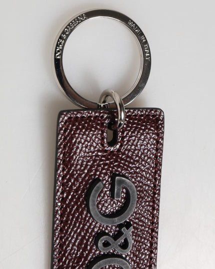 Dolce & Gabbana Dark Brown Leather Logo Metal Ring Men Keychain Keyring