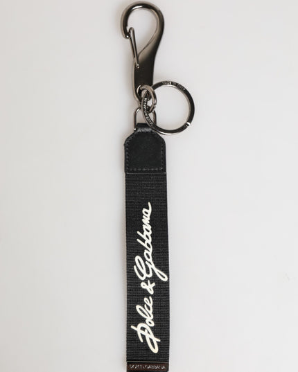 Dolce & Gabbana Black White Polyester DG Logo Silver Men Keychain Keyring