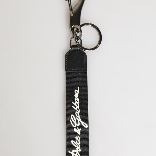 Dolce & Gabbana Black White Polyester DG Logo Silver Men Keychain Keyring