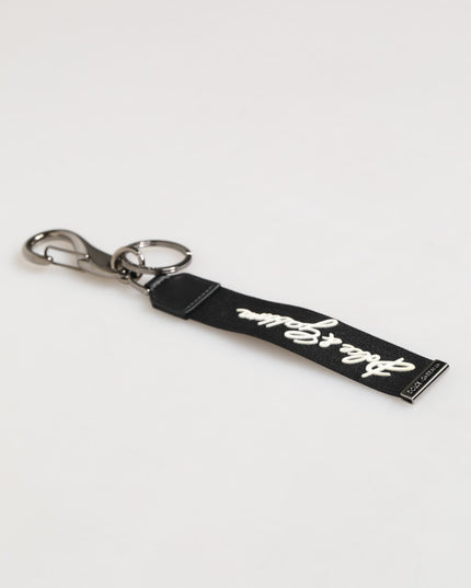 Dolce & Gabbana Black White Polyester DG Logo Silver Men Keychain Keyring