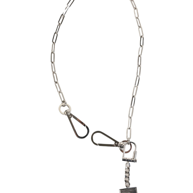 Dolce & Gabbana Silver Tone Metal Chain DG Logo Pendant Men Necklace