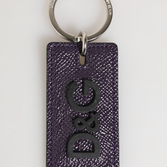 Dolce & Gabbana Violet Leather Logo Metal Ring Men Keychain Keyring