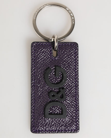 Dolce & Gabbana Violet Leather Logo Metal Ring Men Keychain Keyring