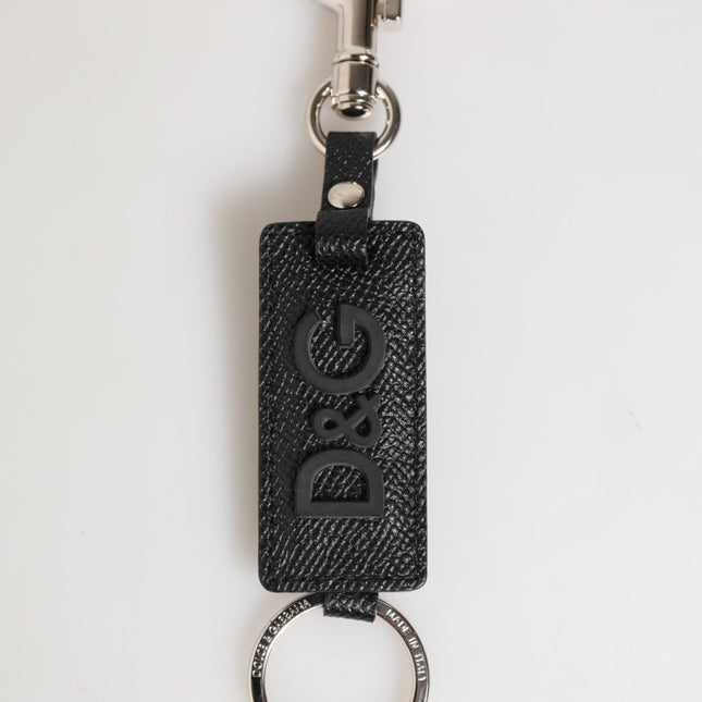 Dolce & Gabbana Black Leather Logo Metal Ring Keychain Holder Keyring