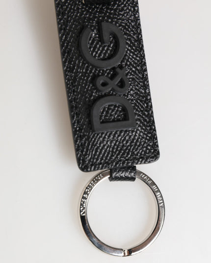 Dolce & Gabbana Black Leather Logo Metal Ring Keychain Holder Keyring