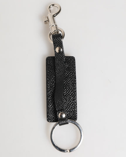 Dolce & Gabbana Black Leather Logo Metal Ring Keychain Holder Keyring