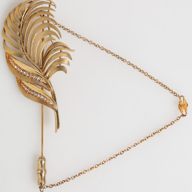 Dolce & Gabbana Gold Tone Leaf 925 Sterling Silver Crystal Chain Brooch