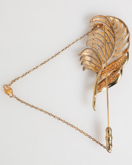 Dolce & Gabbana Gold Tone Leaf 925 Sterling Silver Crystal Chain Brooch