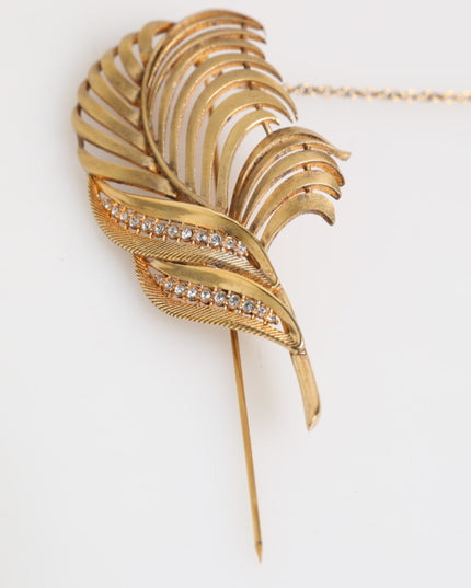 Dolce & Gabbana Gold Tone Leaf 925 Sterling Silver Crystal Chain Brooch