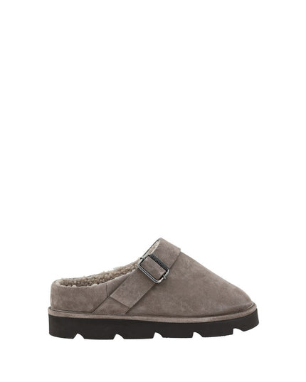 Brunello Cucinelli Gray Calf Leather Bos Taurus Clogs