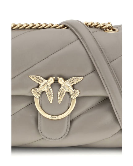 PINKO Gray Calf Leather Bos Taurus Shoulder Bag