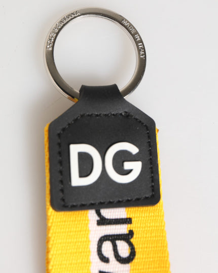 Dolce & Gabbana Yellow Logo Polyester Silver Brass Holder Keychain Keyring