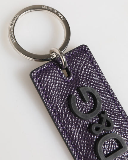 Dolce & Gabbana Violet Leather Logo Metal Ring Men Keychain Keyring
