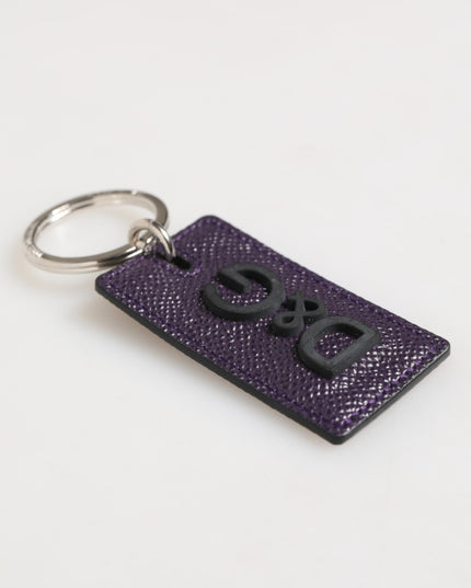 Dolce & Gabbana Violet Leather Logo Metal Ring Men Keychain Keyring