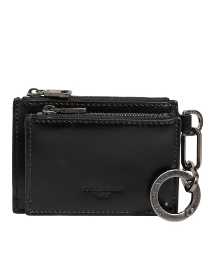 Dolce & Gabbana Black Leather Zipped Card Holder Coin Purse Keyring Wallet