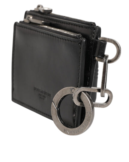 Dolce & Gabbana Black Leather Zipped Card Holder Coin Purse Keyring Wallet