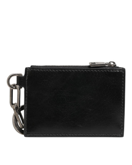 Dolce & Gabbana Black Leather Zipped Card Holder Coin Purse Keyring Wallet